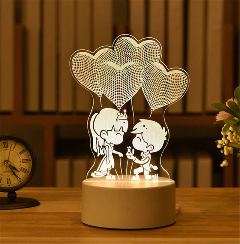 3D Lamp Acrylic LED Night Lights Christmas Party Decoration Night Light for Home Bedroom Decor New Year Wedding Neon Lamp USB