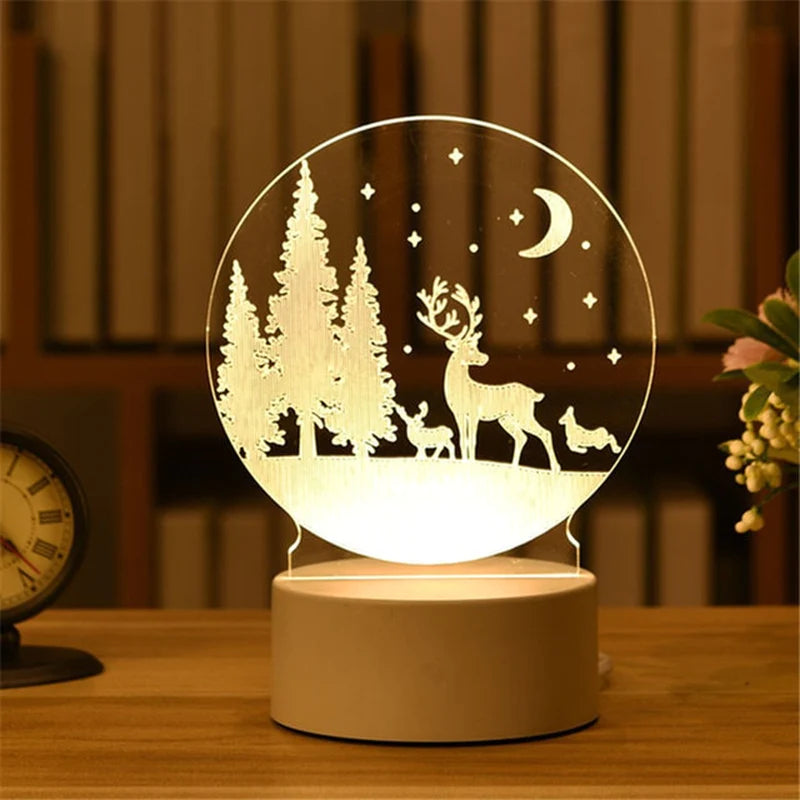 3D Lamp Acrylic LED Night Lights Christmas Party Decoration Night Light for Home Bedroom Decor New Year Wedding Neon Lamp USB