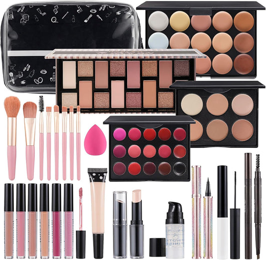 Makeup Kit for Women Full Kit, Makeup Set for Teen Girls Eyeshadow Lip Gloss Lipstick Make up Brushes Eyebrow Eyeliner Pen Liquid Concealer Foundation Primer Makeup Bag