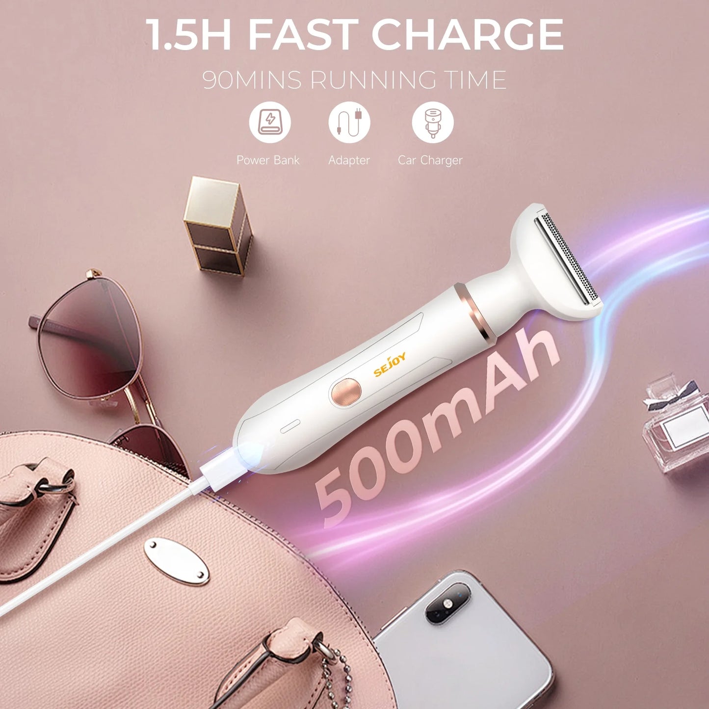 Electric Razor Shaver for Women, 4 in 1 Bikini Trimmer for Women,Cordless Protable Rechargeable Body Hair Removal Kit for Eyebrow Face Nose Legs Underarms and Bikini Line,White