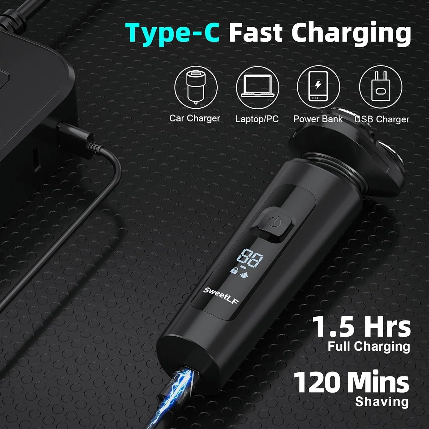 Electric Shaver for Men, 2 in 1 Cordless Rechargeable Electric Razor with Beard Trimmer, IPX7 Waterproof, Black