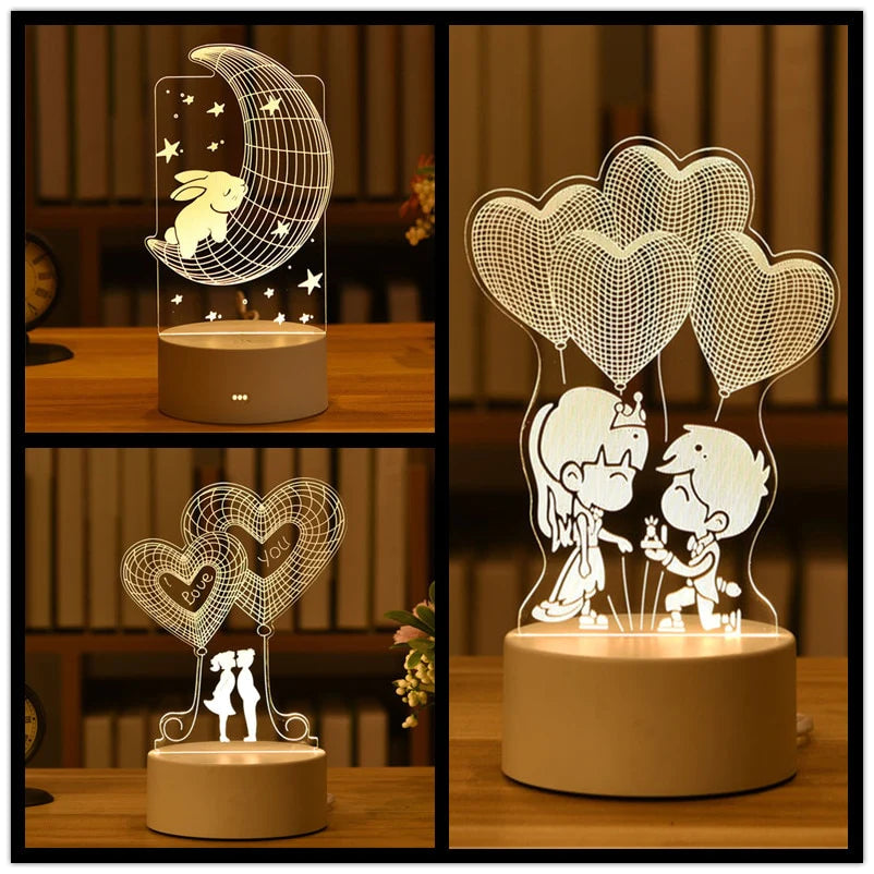 3D Lamp Acrylic LED Night Lights Christmas Party Decoration Night Light for Home Bedroom Decor New Year Wedding Neon Lamp USB